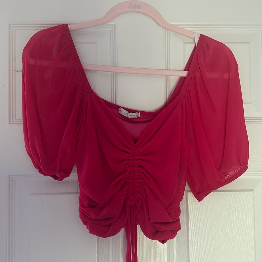 Hot pink sinched crop top